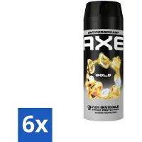 Axe 6 x Anti-transpirant Spray Gold 150 ml - Anti-transpirant - Deodorant - Gold - Oud Wood - Vanille