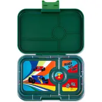 Yumbox Tapas XL - lekvrije Bento box lunchbox - 4 vakken - Greenwich Green / Race Cars tray