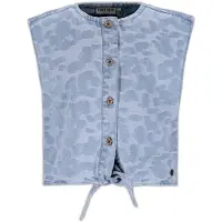 Like Flo gilet met panterprint light blue denim Blauw Meisjes Katoen Button down - maat 104