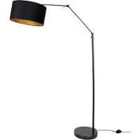 QAZQA Vloerlamp zwart verstelbaar met kap zwart en gouden binnenkant 50cm - Editor