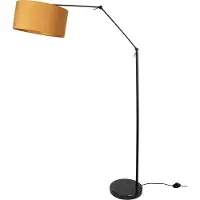 QAZQA Vloerlamp zwart verstelbaar met gele kap en gouden binnenkant 50cm - Editor