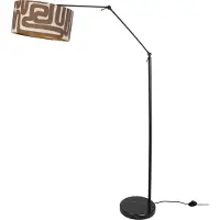 QAZQA Vloerlamp zwart verstelbaar met bruin en beige gestreepte kap 50cm - Editor