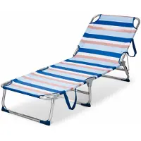 HEM Strandligbed Opvouwbaar – Aluminium Ligstoel – Verstelbare Rugleuning 3 Standen – Lichtgewicht Outdoor Strandbed – Streeppatroon Blauw/Wit/Roze – Inclusief Microvezeldoekje
