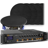 Power Dynamics 4-zone geluidsinstallatie met versterker met Bluetooth en 12 zwarte plafondspeakers (6'') - 100V