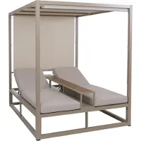 Mendler Aluminium loungeligstoel -P81, ligbed, 10 cm dik kussen 220 g/m², 196 x 165 x 196 cm ~ beige, kussen beige