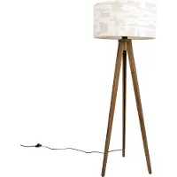 QAZQA Houten vloerlamp met beige en wit gestreepte kap 50cm - Tripod Classic