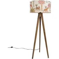 QAZQA Houten vloerlamp met meerkleurige lampenkap met dierenprint 50cm - Tripod Classic