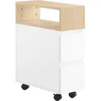 SoBuy FBT155-WN Nachtkastje op wielen 50x20x61 cm Wit/Hout met 1 open vak en 2 lades