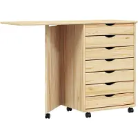 vidaXL Rollende kast met bureau MOSS Heldere vernis Massief grenenhout