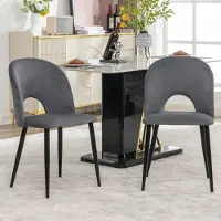 OKWISH Eetkamerstoel Set Van 2 - Fluwelen Zitting Met Rugleuning - Verstelbare Poten - Diamantstiksel Achterzijde - Grijs - 47×44×84 Cm