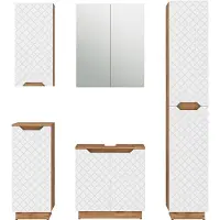 Vicco Lotta Badkamermeubelset – 5 delen Eiken/wit met tegelstructuur