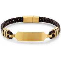 Lucleon Nomen | Brown Leather and Gold-tone ID Plate Bracelet