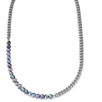 Lucleon Ocata | Ketting met Zilverkleurige Gourmet Schakels en Zwarte Parels