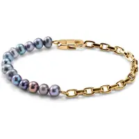 Lucleon Ocata | Armband met Goudkleurige Anker Schakels en Zwarte Parels