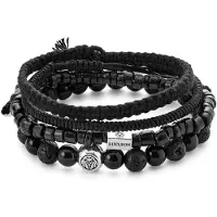 Lucleon Armbandenset van Lavasteen, Onyx, Kokosnoot en Sterling Zilver