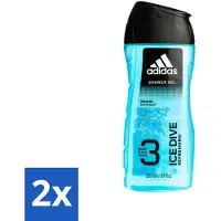 Adidas 2 x - 3-in-1 Douchegel - Ice Dive Refreshing - Marine Extract - 250 ml - Ice Dive Douche & Shampoo - Verfrissend - 2-in-1 - Lichaam En Haar - Sportieve Verzorging