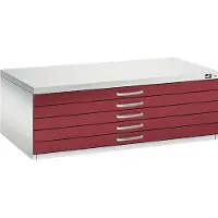 C+P Tekeningkast van staal, voor formaten tot A1, 5 schuifladen, lichtgrijs/rood
