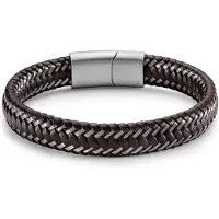 Lucleon Armband van gevlochten bruin leer en staal