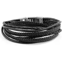 Lucleon Leren Roy Armband in Zwart & Staal