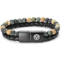 Lucleon Icon | Armband met Gele & Groene Stenen & Leer