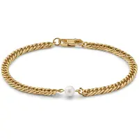 Lucleon Ocata | Armband met Goudkleurige Cubaanse Schakels en Parels