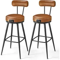 Vasagle Furnstar - Barkruk set van 4 - 360° draaibare barkruk - Kruk met rugleuning voor bartafel - Kunstleer met naden - Mid-Century moderne stijl - 76 cm hoog - Keuken huisbar - Karamelbruin