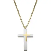 Lucleon Stalen & Goudkleurige Ketting met Groot en Klein Kruis