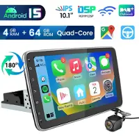 Junsun Android 15 Autoradio - 1DIN met Carlay/Android Auto, GPS, WiFi, Bluetooth, RDS, 360° draaibaar scherm met Camera 4+64GB