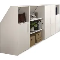 Vente-unique Meubel voor onder een schuin dak met 4 deurtjes, 2 planken en 2 nissen - Wit - ADEZIO L 278.8 cm x H 110 cm x D 50 cm