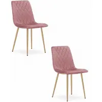 Leobert Set van 2 Eetkamerstoelen TURIN Donkerroze – Velvet Bekleding, Modern, Ergonomisch Design, Houtlook Metalen Poten, Max. 120 kg