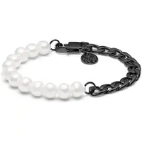Lucleon Chad Amager Gunmetal Armband met Curbschakels & Parels