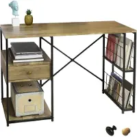 SoBuy FWT61-N Computerbureau met lade en 4 planken, industrieel metaal frame