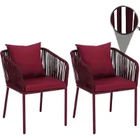 Mendler Set van 2 tuinstoelen -N41, outdoor armleuning, weerbestendig aluminium touwvlechtwerk ~ bordeauxrood, kussens bordeauxrood