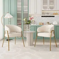 STILVORA Eetkamerstoel Set Van 2 – Zachte Fleece Bekleding – Comfortabele Zitting – Voor Eetkamer En Woonkamer – Wit Goud