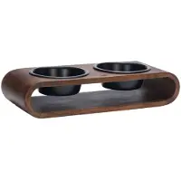 Designed By Lotte Melira Voerbak/Drinkbak Hond - Dinerset Eetbak/Waterbak Hond - Hout/RVS - Zwart - 2x 800 ml