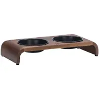 Designed By Lotte Melora Voerbak/Drinkbak Kat - Dinerset Eetbak/Waterbak Kat - Hout/RVS - Zwart - 2x350 ml