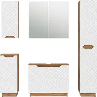 Vicco Lotta Badkamermeubelset – 5 delen Eiken/wit met tegelstructuur