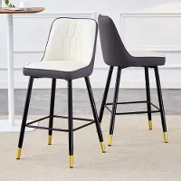 OKWISH Barstoel Set Van 2 100 Cm - Zitting Met Rugleuning En Voetsteun - Voor Keukenbar En Eiland - Metaal En Kunstleer - Wit Donkergrijs