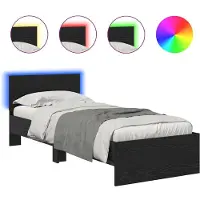 vidaXL Bedframe met hoofdeinde Zwart Eiken 75 x 190 cm Bewerkt hout