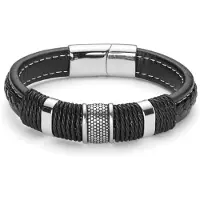 Lucleon Icon | Armband van Zwart Leer en Zilverkleurig Roestvrij Staal