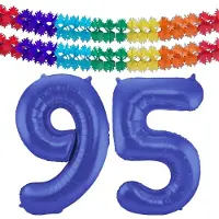 Folat Verjaardag Leeftijd folieballon - 95 jaar - blauw - 86 cm - cijferballon groot - incl 2x feestslingers