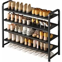 BOTC Schoenenrek - 4 Lagen - Schoenenkas - 68x28x62.5cm - Voor 16+ paar schoenen - Metaal - Zwart