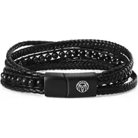 Lucleon Naxos Leren Armband met Zwarte Agaat