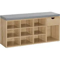 Leobert Schonenrek met Zitkussen - SONOMA, Industriële Stijl, Kleur: Eiken Sonoma en Lichtgrijze Zitkussen, Voor Gang, Hal of Wachtkamer, 104 x 30 x 48 cm, Max. 200 kg