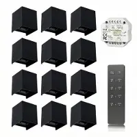 LedLoket 12x | Cube wandlamp set | Draadloos dimbaar | Zwart | CCT - Lichtkleur instelbaar | Incl. afstandsbediening