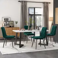 OKWISH Eetkamerstoel – Gestoffeerde Twill Fluweel – Set Van 4 – Metaal Frame Zwarte Poten – Visgraatpatroon En Gewatteerde Zit Voor Eetkamer – Donkergroen