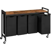 Aura AuraWassorteerder 4 vakken - Wasmand 4 vakken 4x 39 Liter - Wasmand Met Opbergplank - Wassorteerder - Dubbele wasmand - Duo Wasmand – Wasmanden - Rustiek bruin + Zwart - 111cm x 33cm x 75 cm