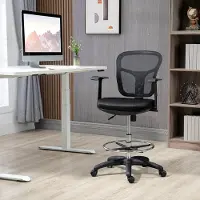 OKWISH Bureaustoel 59 X 59 X 95 115 Cm - Ergonomisch Met Lendensteun, Verstelbare Voetsteun En Opklapbare Armleuningen - Polyester - Zwart