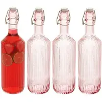 Secret De Gourmet Beugelfles / Weckfles - 4x - roze glas - luchtdicht - 1 liter - waterfles - 8 x 31 cm