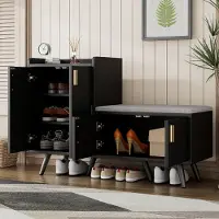 OKWISH Schoenenkast - Schoenenbank Met Opbergruimte - Modern Design Met Schwarzwalnusshout - 120x34x82.8 cm - Spaanplaat - Zwart